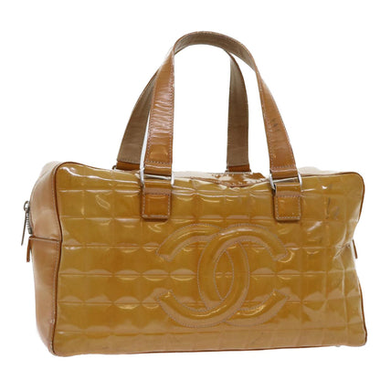 Top Quality Chanel Choco Bar Line Shoulder Bag Patent leather Yellow CC Auth bs7801
