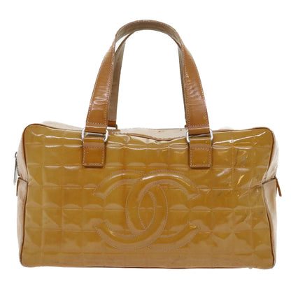 Top Quality Chanel Choco Bar Line Shoulder Bag Patent leather Yellow CC Auth bs7801