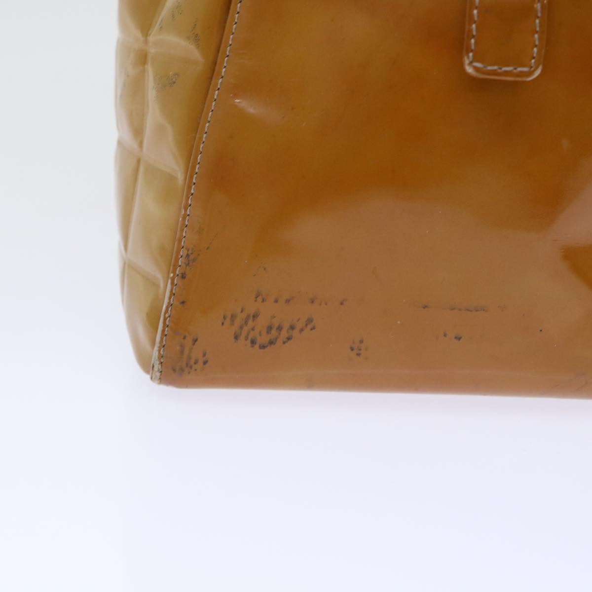 Top Quality Chanel Choco Bar Line Shoulder Bag Patent leather Yellow CC Auth bs7801