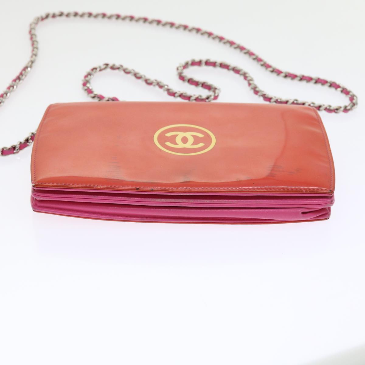 Top Quality Chanel Chain Shoulder Bag Patent leather Orange CC Auth bs8828