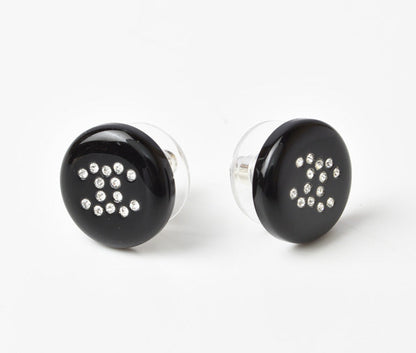 Top Quality Chanel Earrings CC Mark Circle Rhinestone Black/Silver