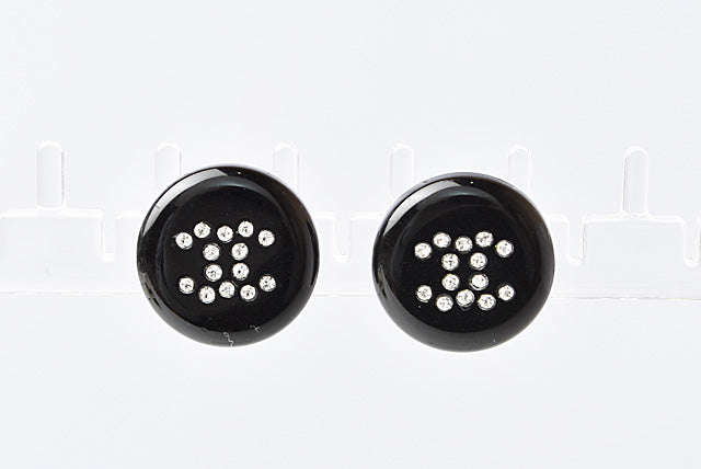 Top Quality Chanel Earrings CC Mark Circle Rhinestone Black/Silver