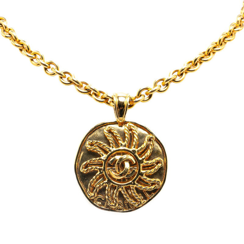 Top Quality Chanel Vintage Coco Mark Sun Motif Necklace Gold Plated