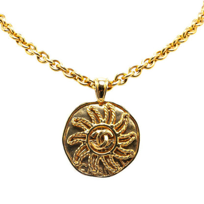 Top Quality Chanel Vintage Coco Mark Sun Motif Necklace Gold Plated