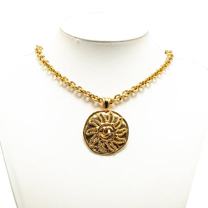 Top Quality Chanel Vintage Coco Mark Sun Motif Necklace Gold Plated