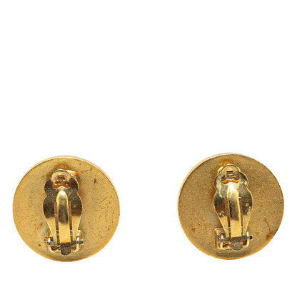 Top Quality Chanel Vintage Coco Mark Button Motif Earrings Black Gold