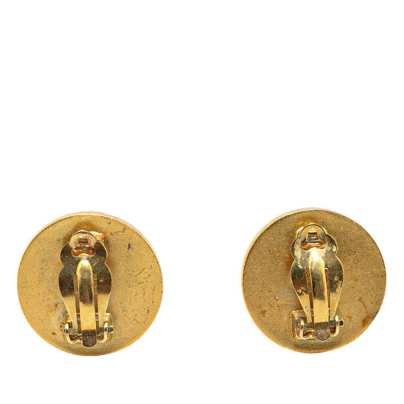 Top Quality Chanel Vintage Coco Mark Button Motif Earrings Black Gold