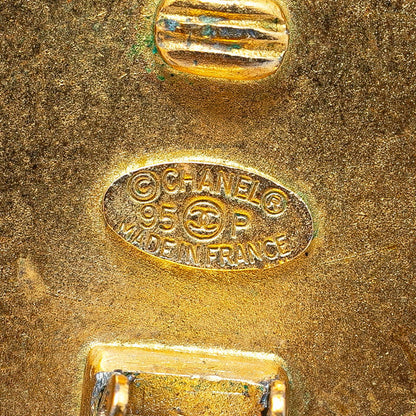 Top Quality Chanel Vintage Coco Mark Button Motif Earrings Black Gold
