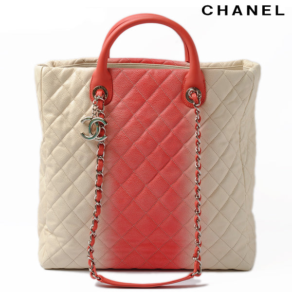 Top Quality Chanel Caviar Skin 2way Tote/Shoulder Bag Coral Pink/Ivory