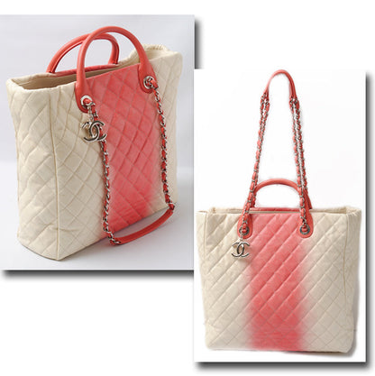 Top Quality Chanel Caviar Skin 2way Tote/Shoulder Bag Coral Pink/Ivory