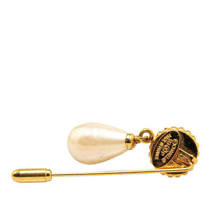 Top Quality Chanel Clover Motif Faux Pearl Brooch Gold Plated