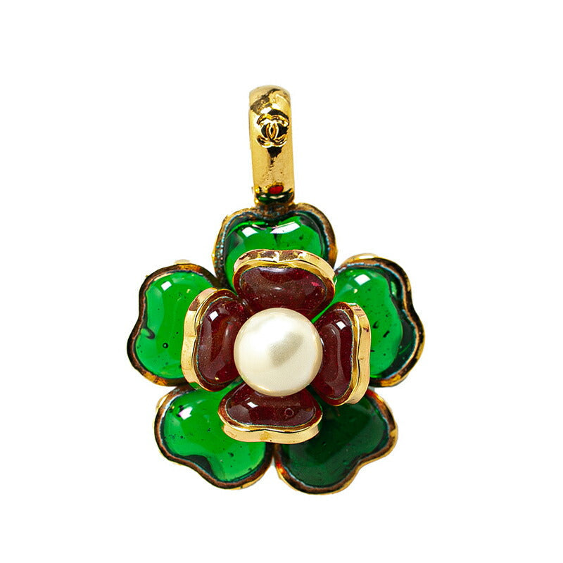 Top Quality Chanel Camellia Pendant Gold Green Multicolor