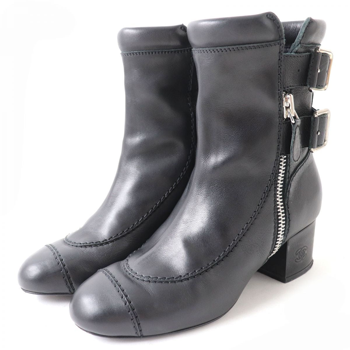 Top Quality Chanel Leather COCO Mark Strap Zip Boots Black