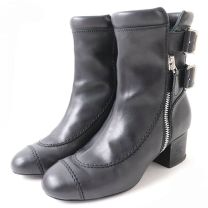 Top Quality Chanel Leather COCO Mark Strap Zip Boots Black