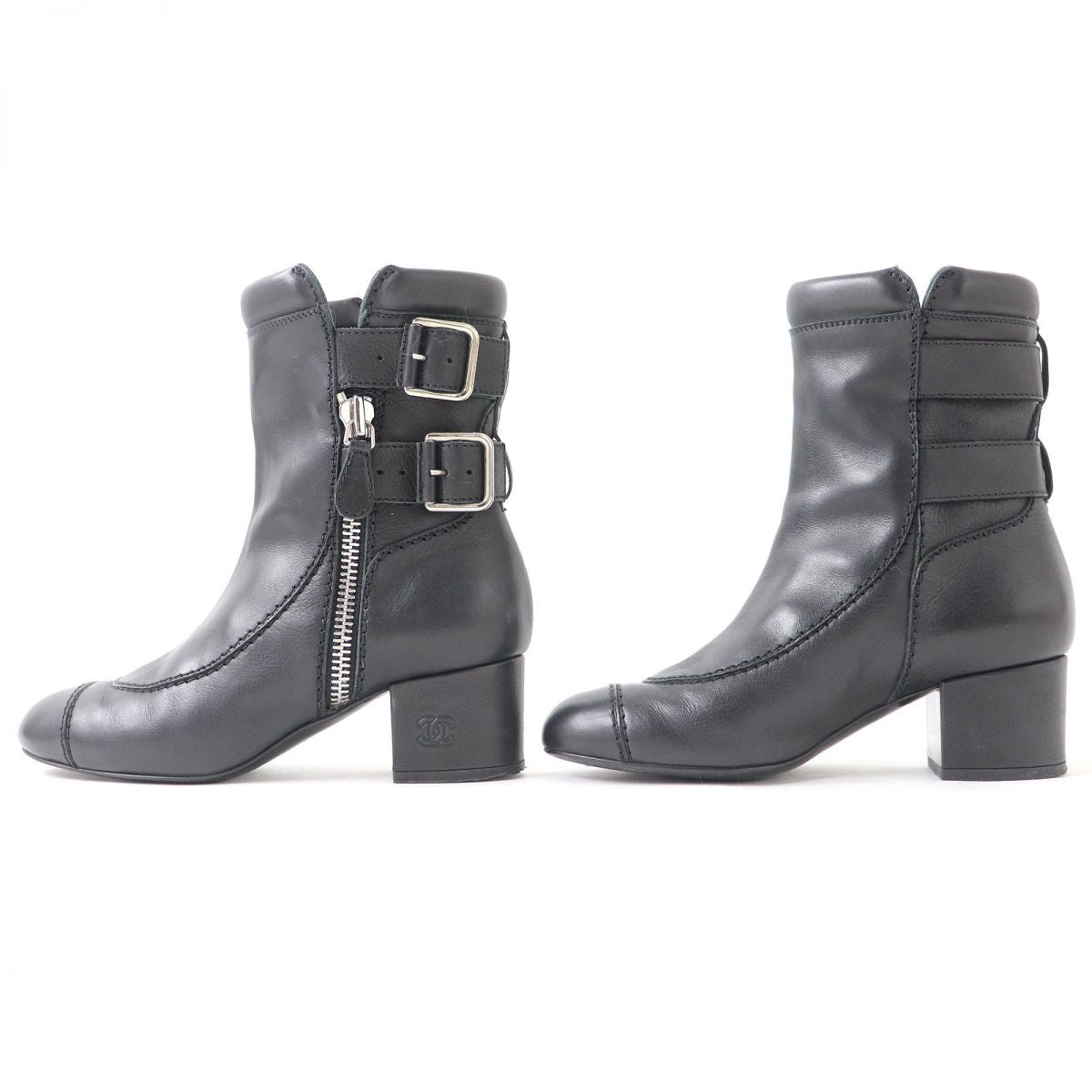 Top Quality Chanel Leather COCO Mark Strap Zip Boots Black
