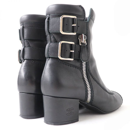 Top Quality Chanel Leather COCO Mark Strap Zip Boots Black