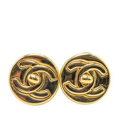 Top Quality Chanel Vintage Coco Mark Turnlock Earrings Gold Plated