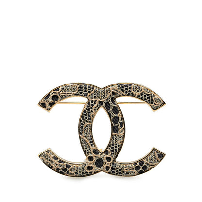 Top Quality Chanel Coco Mark Corsage Lace Brooch Gold Black
