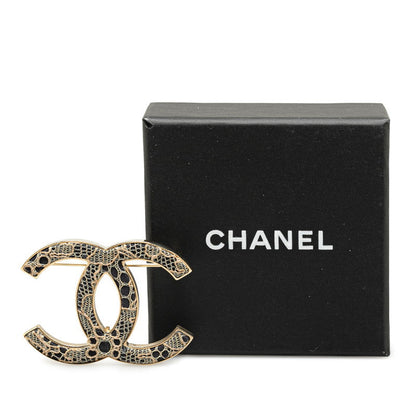 Top Quality Chanel Coco Mark Corsage Lace Brooch Gold Black