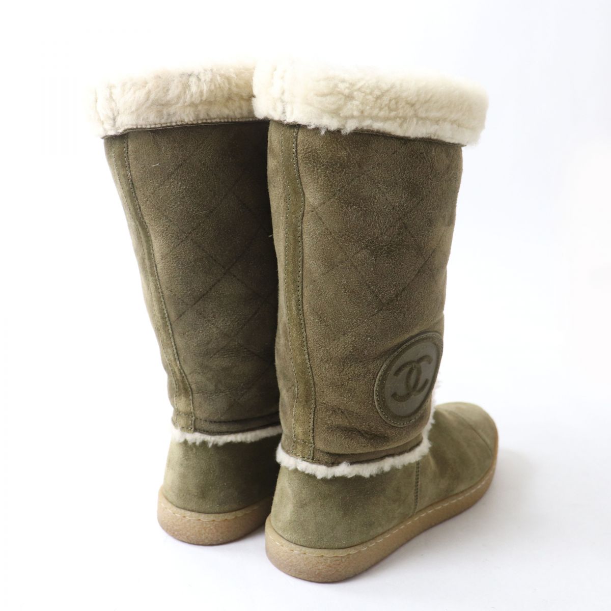Top Quality Chanel Shearling Boots G26557 Khaki Ivory