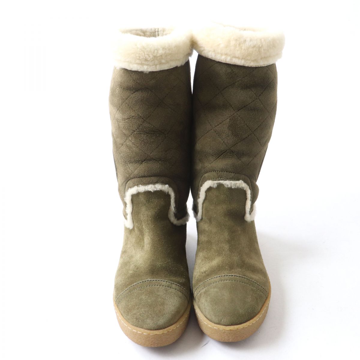 Top Quality Chanel Shearling Boots G26557 Khaki Ivory