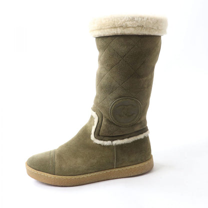 Top Quality Chanel Shearling Boots G26557 Khaki Ivory