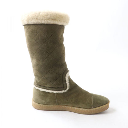Top Quality Chanel Shearling Boots G26557 Khaki Ivory