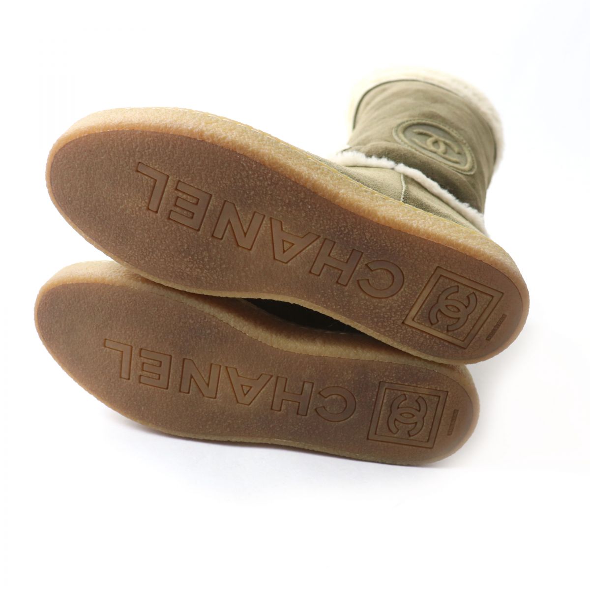 Top Quality Chanel Shearling Boots G26557 Khaki Ivory