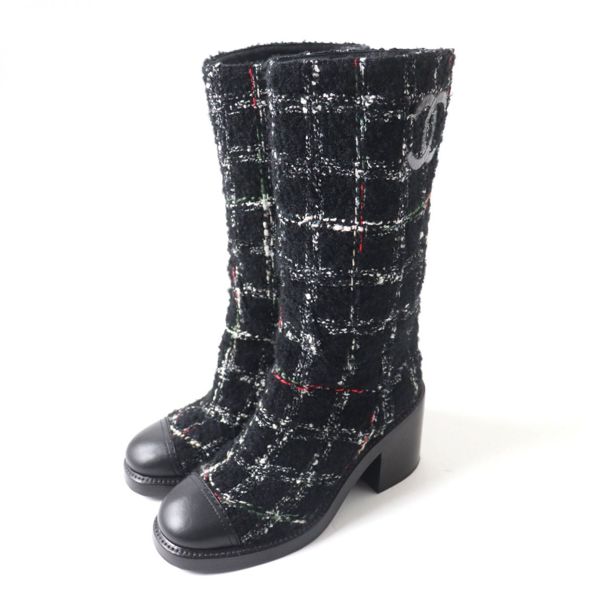 Top Quality Chanel Leather Tweed Long Boots G39614 Black