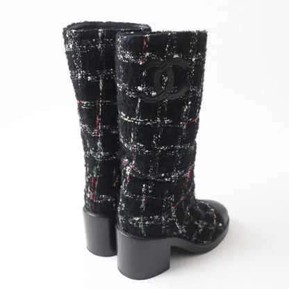 Top Quality Chanel Leather Tweed Long Boots G39614 Black