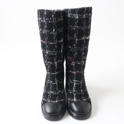 Top Quality Chanel Leather Tweed Long Boots G39614 Black
