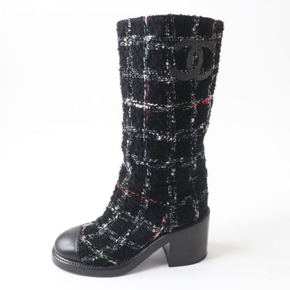 Top Quality Chanel Leather Tweed Long Boots G39614 Black