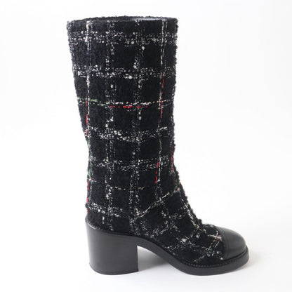 Top Quality Chanel Leather Tweed Long Boots G39614 Black