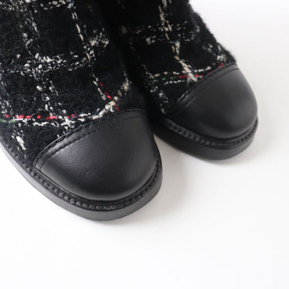 Top Quality Chanel Leather Tweed Long Boots G39614 Black