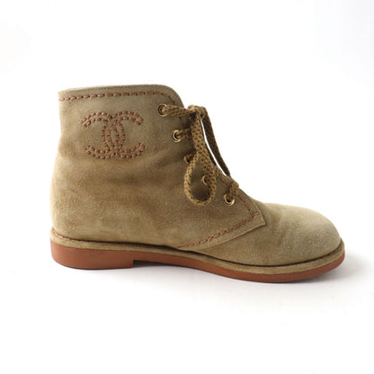 Top Quality Chanel Suede Leather Lace-up Short Boots Brown