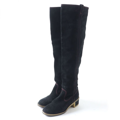 Top Quality Chanel Suede Leather Long Boots. Black. Size 36