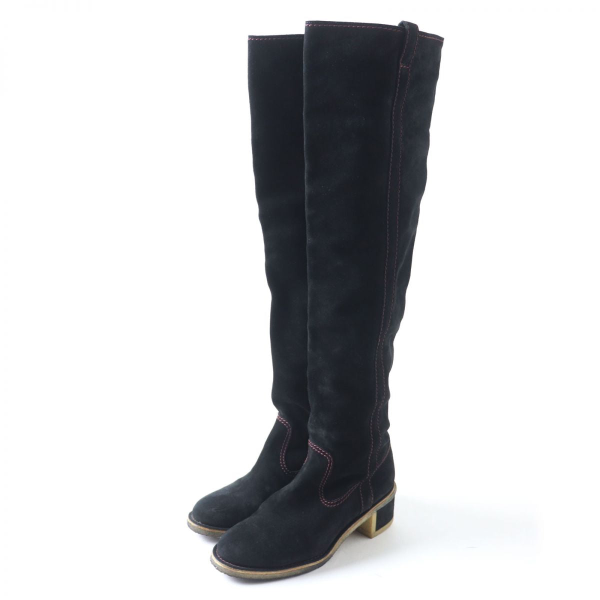 Top Quality Chanel Suede Leather Long Boots. Black. Size 36