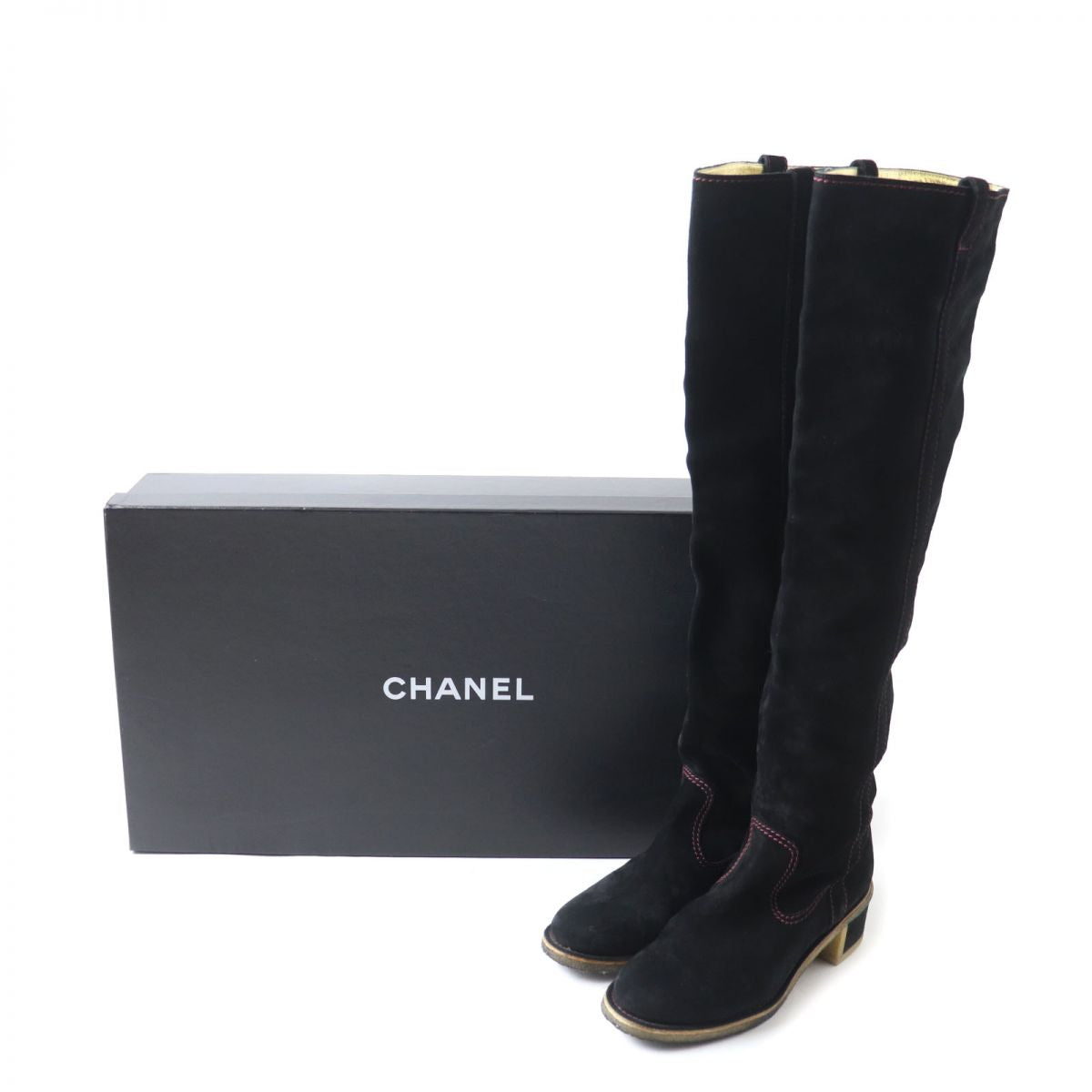 Top Quality Chanel Suede Leather Long Boots. Black. Size 36