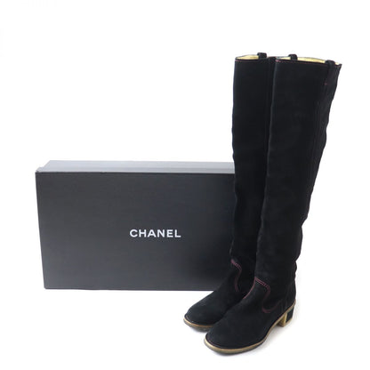Top Quality Chanel Suede Leather Long Boots. Black. Size 36