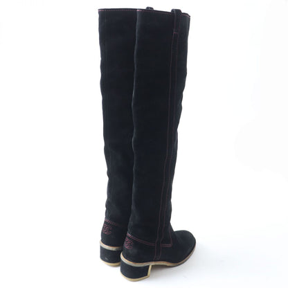 Top Quality Chanel Suede Leather Long Boots. Black. Size 36