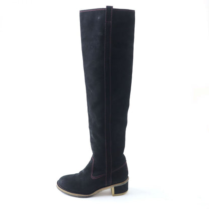 Top Quality Chanel Suede Leather Long Boots. Black. Size 36