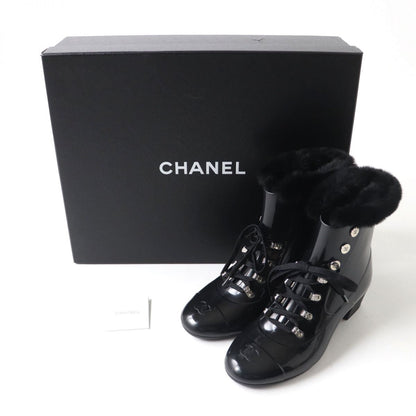 Top Quality Chanel COCO Mark Fur Lace-Up Rain Boots