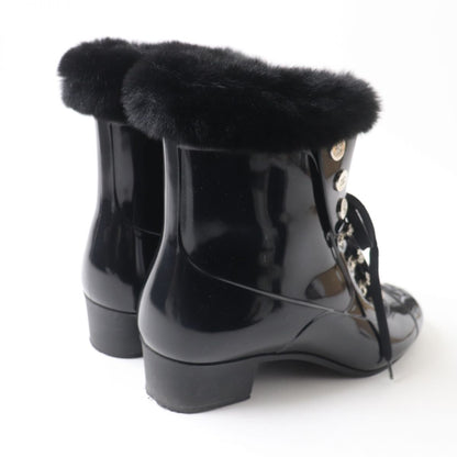 Top Quality Chanel COCO Mark Fur Lace-Up Rain Boots