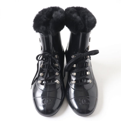 Top Quality Chanel COCO Mark Fur Lace-Up Rain Boots