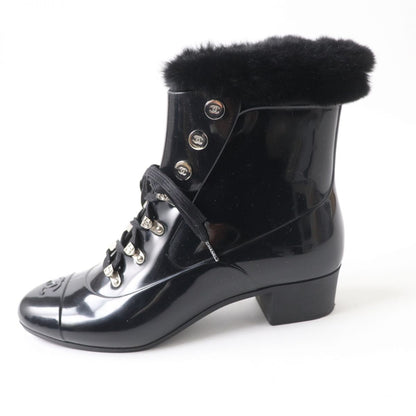 Top Quality Chanel COCO Mark Fur Lace-Up Rain Boots