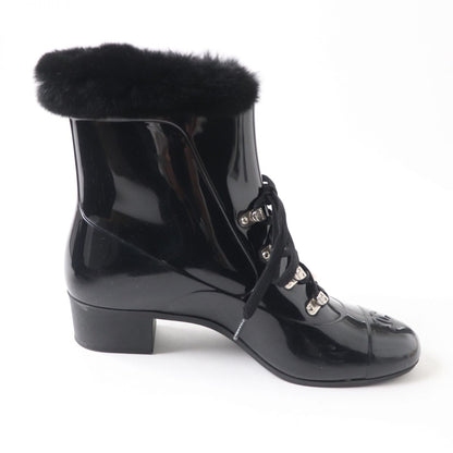 Top Quality Chanel COCO Mark Fur Lace-Up Rain Boots