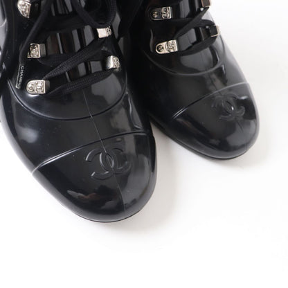 Top Quality Chanel COCO Mark Fur Lace-Up Rain Boots