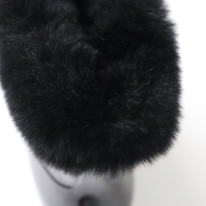 Top Quality Chanel COCO Mark Fur Lace-Up Rain Boots