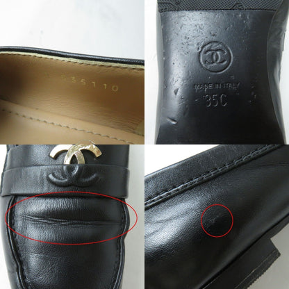 Top Quality Chanel COCO Mark Leather Loafers Black Gold