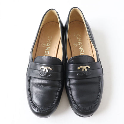 Top Quality Chanel COCO Mark Leather Loafers Black Gold